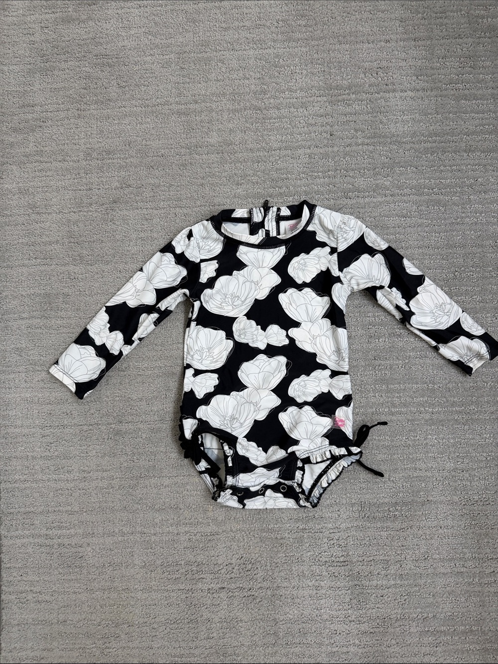 Ruffle Butts Black and White Floral Long-Sleeve Rashguard